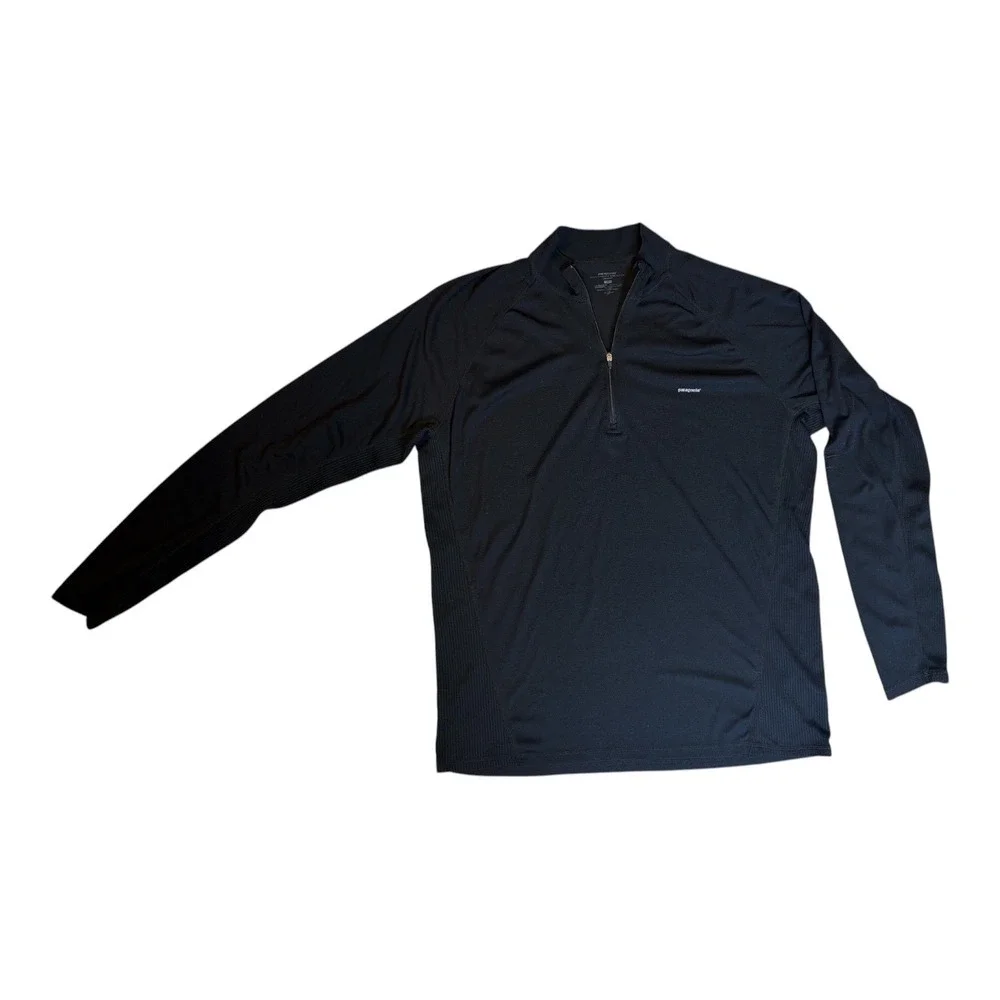 Patagonia Mens Capilene Performance‎ Baselayer Black Quarter Zip Pullover Large